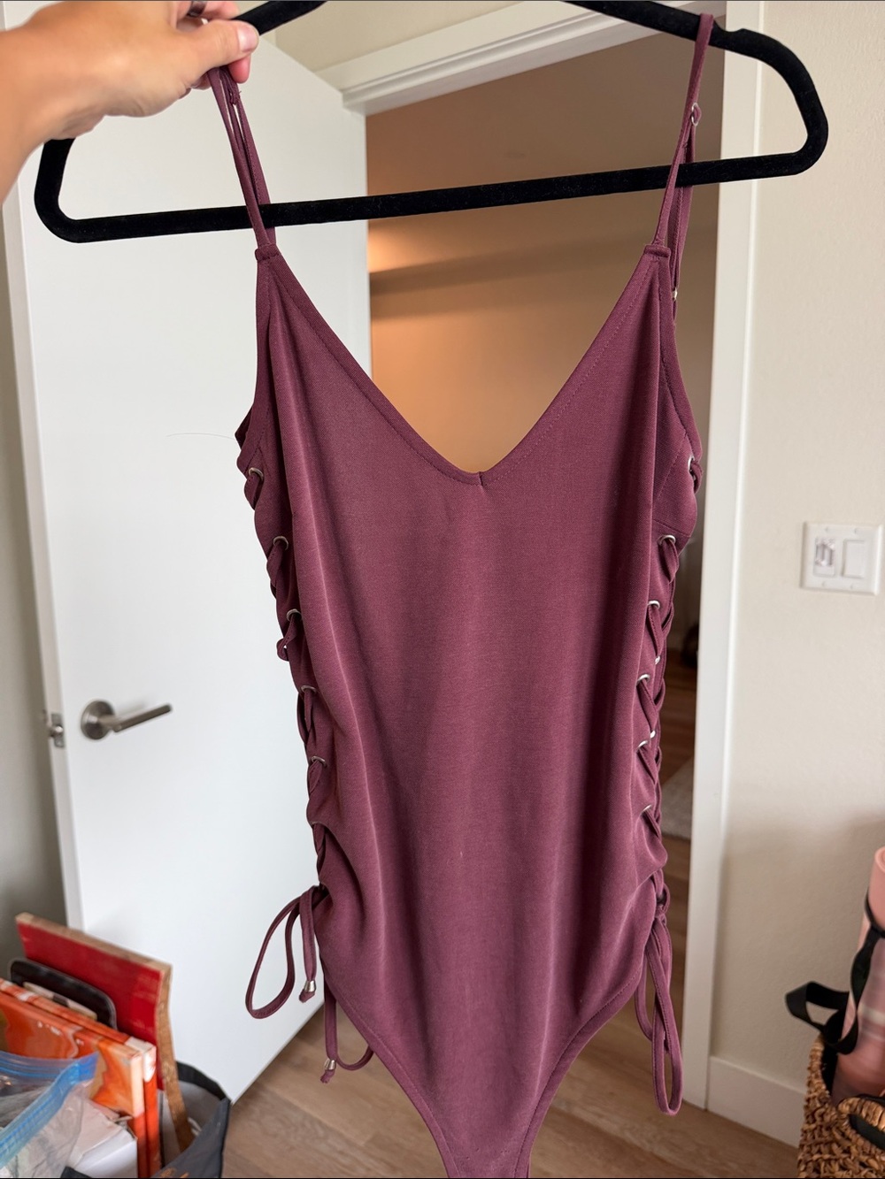 Purple Lace-Up Side V-Neck Bodysuit